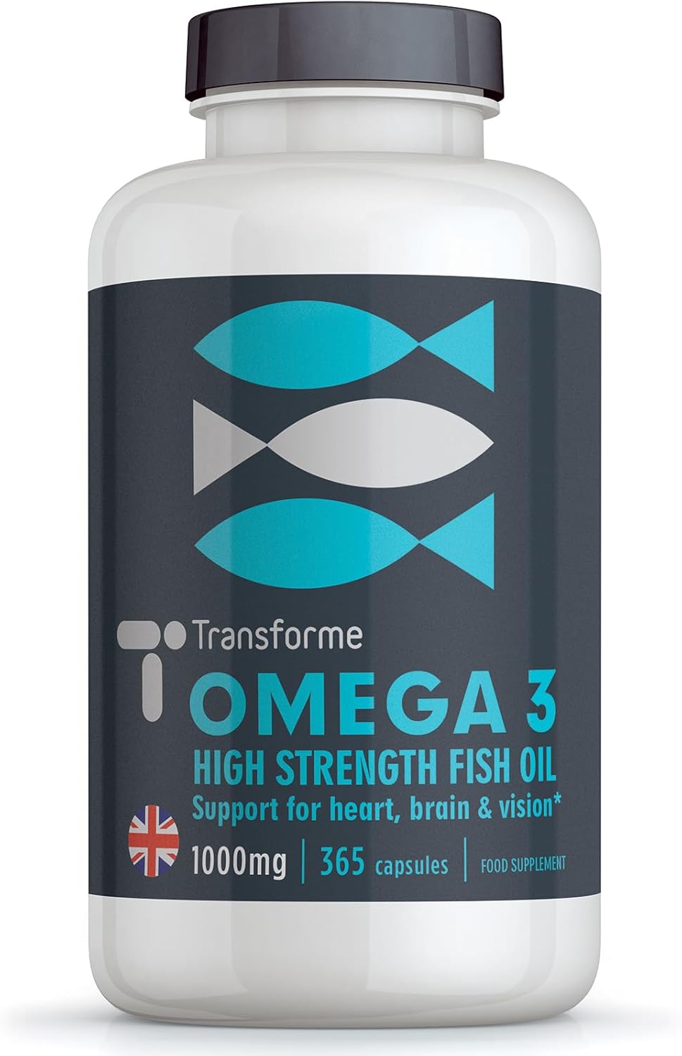 Transforme Omega 3 Fish Oil 1000mg 365 Softgels, Pure High Strength, Balanced EPA & DHA, Natural Vitamin E, UK Made to GMP Standards