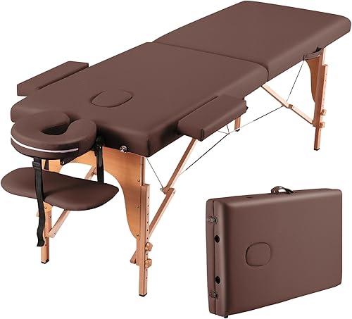 CHRUN Mesa de masaje portátil amplia cama de masaje de 84 pulgadas, cama de spa de 2 pliegues, 9 alturas, funda de transporte ajustable, cama de