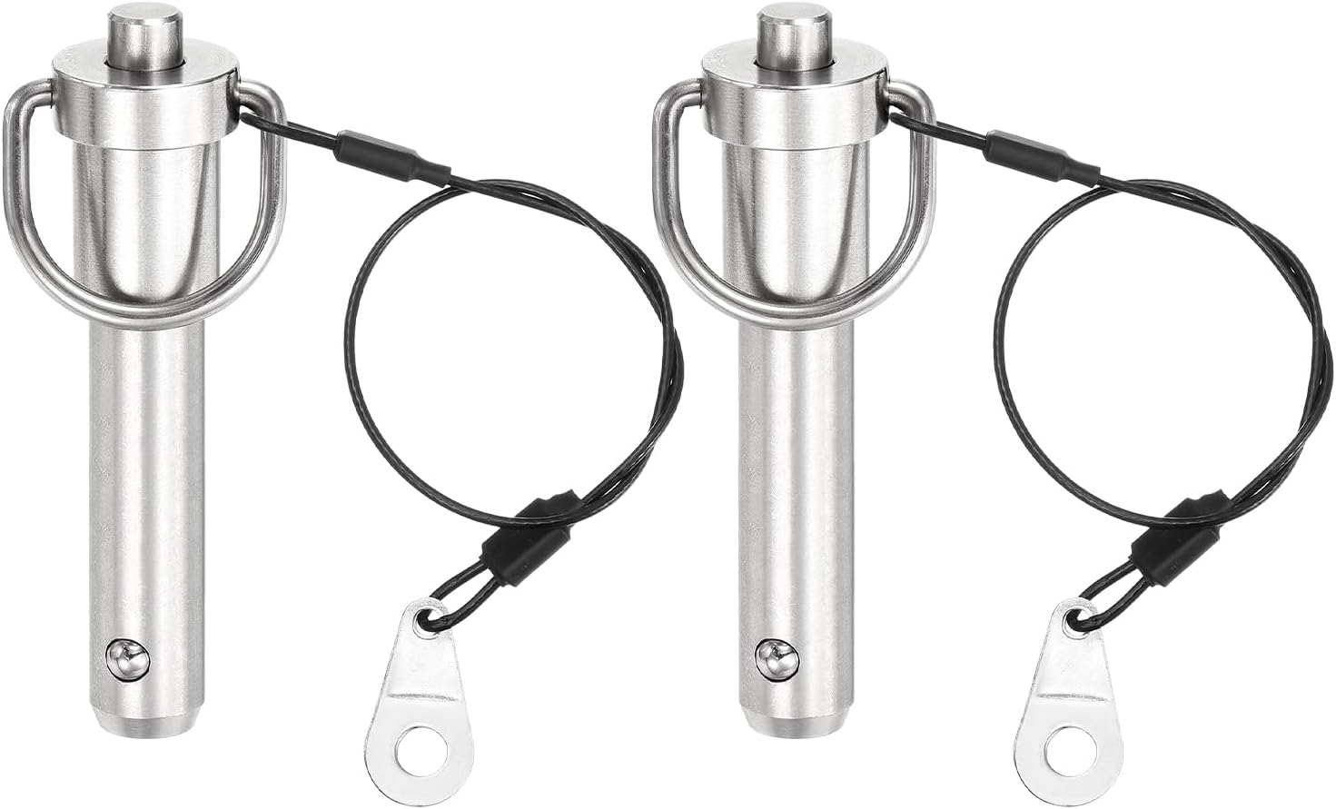 uxcell 2 Pcs Quick Release Pin, 1/2" x 1.5"(Dia. x L) Push-Button Ball Locking Pin 304 Stainless Steel Ring Handle Locking Pin with Wire for Audio Bimini Top Marine, Silver