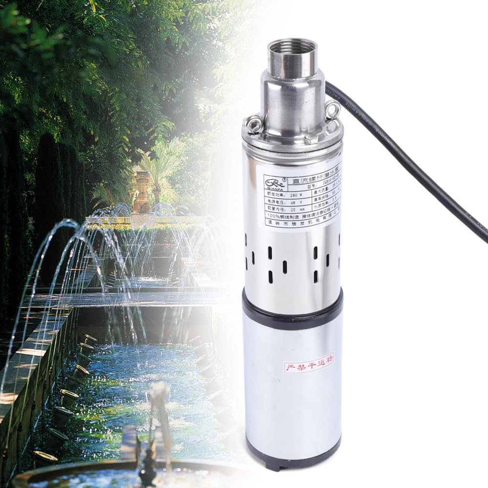 Bomba para pozos profundos, 8 cm, CC 48 V, 280 W, bomba sumergible de 16 L/min, altura máxima de extracción de 60 m, bomba de agua para riego, suministro de agua y drenaje