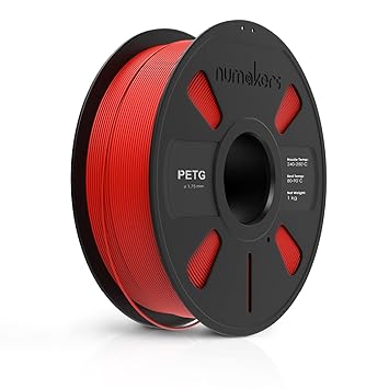 NUMAKERS PETG 3D Printer Filament, 1.75mm, Dimensional Accuracy +/- 0.05 mm, PETG 3D Printer Filament, 1 kg Spool (2.2 lbs), Compatible with Most FDM Printers (Red)