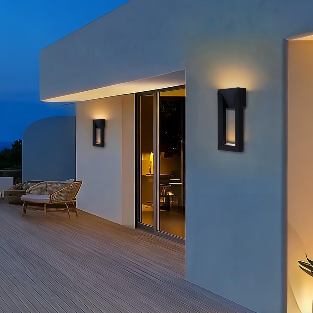 Modern Outdoor Wall Sconce, 3CCT Black Large LED Wall Lights, Dimmable Exterior Porch Lighting Fixtures Wall Mount, for Patio, House, Yard