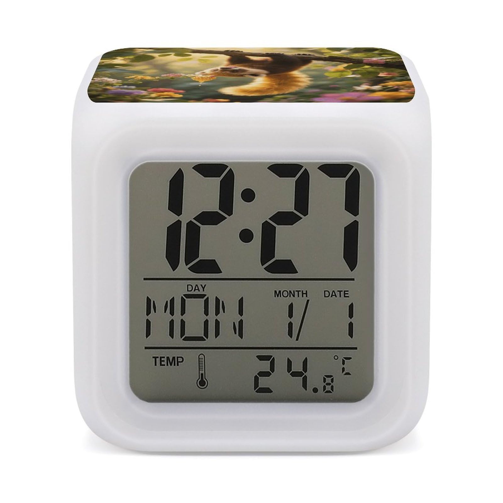 VstaDank Kinkajou Alarm Clock with Date Temperature Large LED Display Number Clocks with 7 Colors Changing Desk Clock Battery Operated Digital Clocks with Date for Heavy Sleepers
