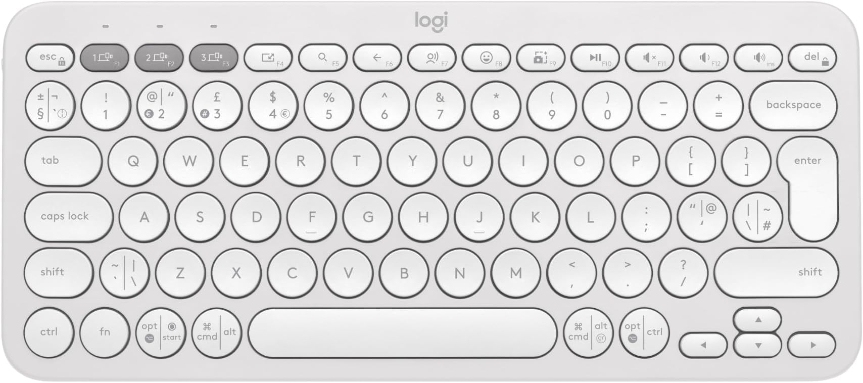 Pebble Keys 2 K380s, Multi-Device Bluetooth Wireless Keyboard with Customisable Shortcuts,Slim and Portable, Easy-Switch for Windows/macOS/iPadOS/Android/Chrome OS, QWERTY UK Layout, White