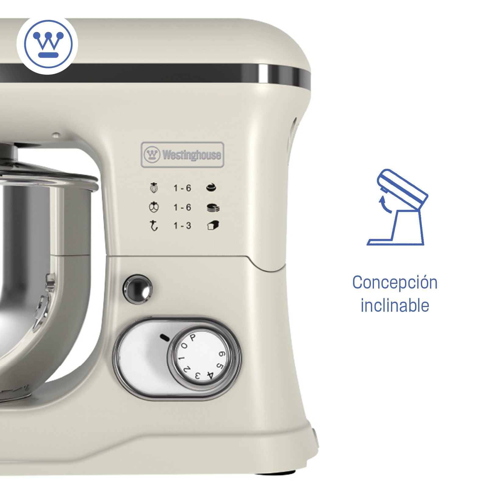 Batidora de pie Westinghouse Retro - 1200 W - Robot de cocina con bol de 5 l - Robot de cocina - Batidora de cocina - Procesador de alimentos - Beige