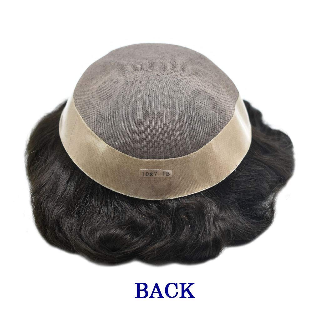 LHC Fine Mono Mens Toupee Hairpiece Poly Skin Around Hair Replacement Black Brown Remy Human Hair System NPU Monofilament Wig for Men (6"x8", #210 Darkest Brown+10% Gray)