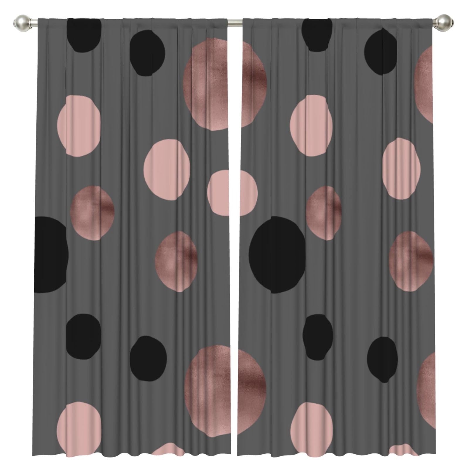 InOmak Elegant Faux Rose Gold Blush Pink Black Circles, 2 Panels Window Curtains 52 x 84 Inch Blackout Curtains for Living Room Bedroom