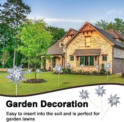 HOOSUN 10 Pack Reflective Pinwheels for Yard and Garden,Wind Spinners Outdoor Bird Scare Devices,Sparkly Windmills for Garden Decor Scare Birds Away Wind Spinners for Outside Patio Yard Lawn - 5