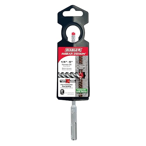 Miniatura 2 de Diablo Rebar Demon SDS-Plus - Broca de martillo de cabeza de carburo completa de 4 cortes, cabeza de carburo completa, 1/4 pulgadas de diámetro, 6