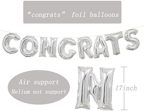 Miniatura 2 de Tellpet Globos de felicitación, graduación, boda, decoración de fiesta nupcial, color plateado, 16 pulgadas