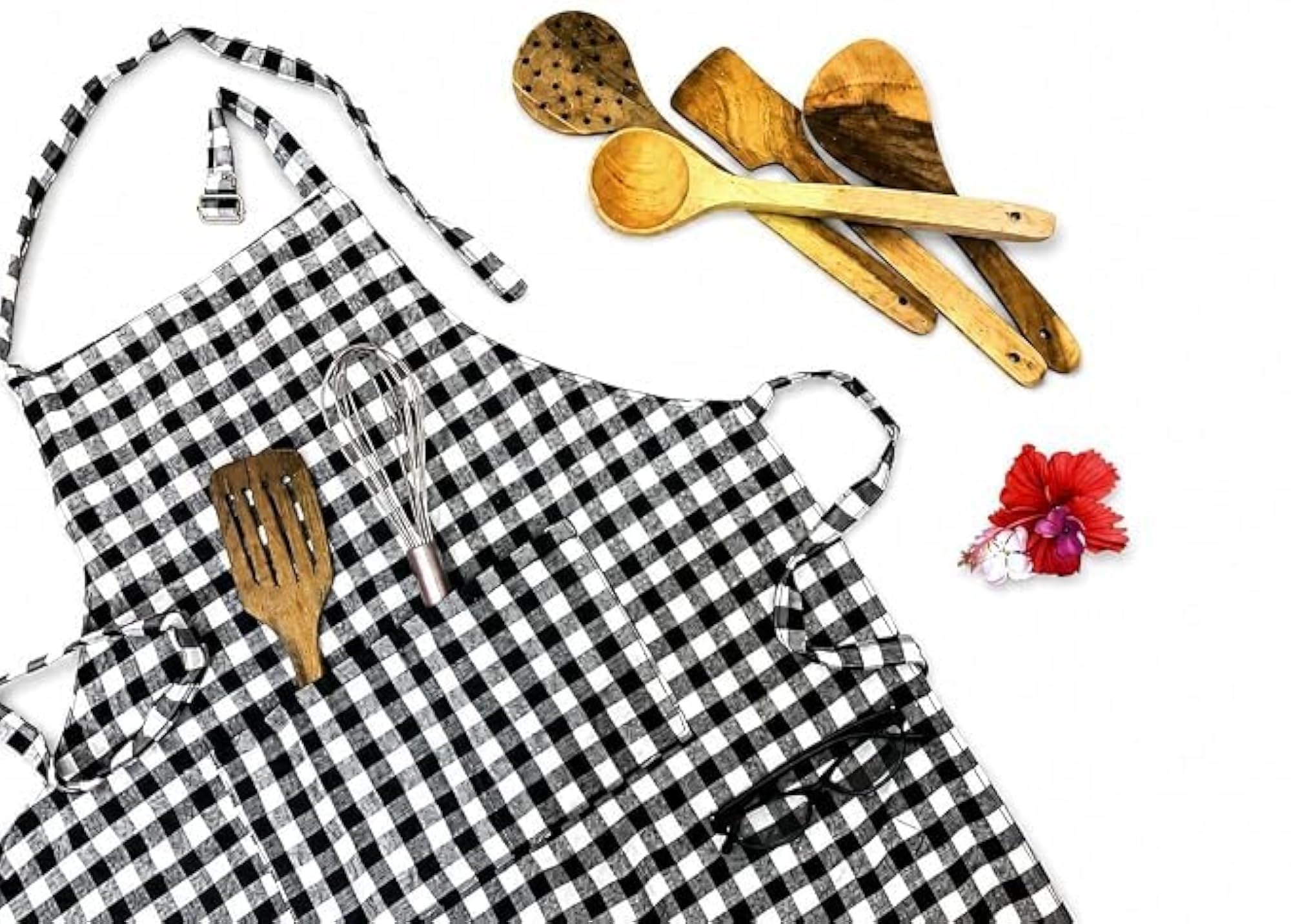 Cotton Apron 100% Cotton Check Kitchen Apron with Front Center Pocket