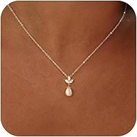Hayopi Dainty 14K Gold Plated Pearl Pendant Necklace for Women - Non-Tarnish Adjustable Choker Wedding Bridesmaid Gift