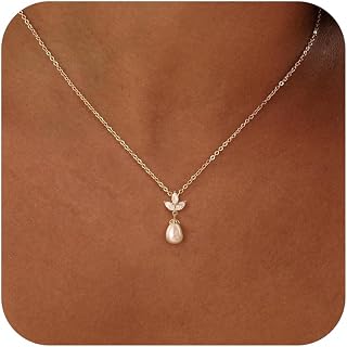 Hayopi Dainty 14K Gold Plated Pearl Pendant Necklace for Women - Non-Tarnish Adjustable Choker Wedding Bridesmaid Gift