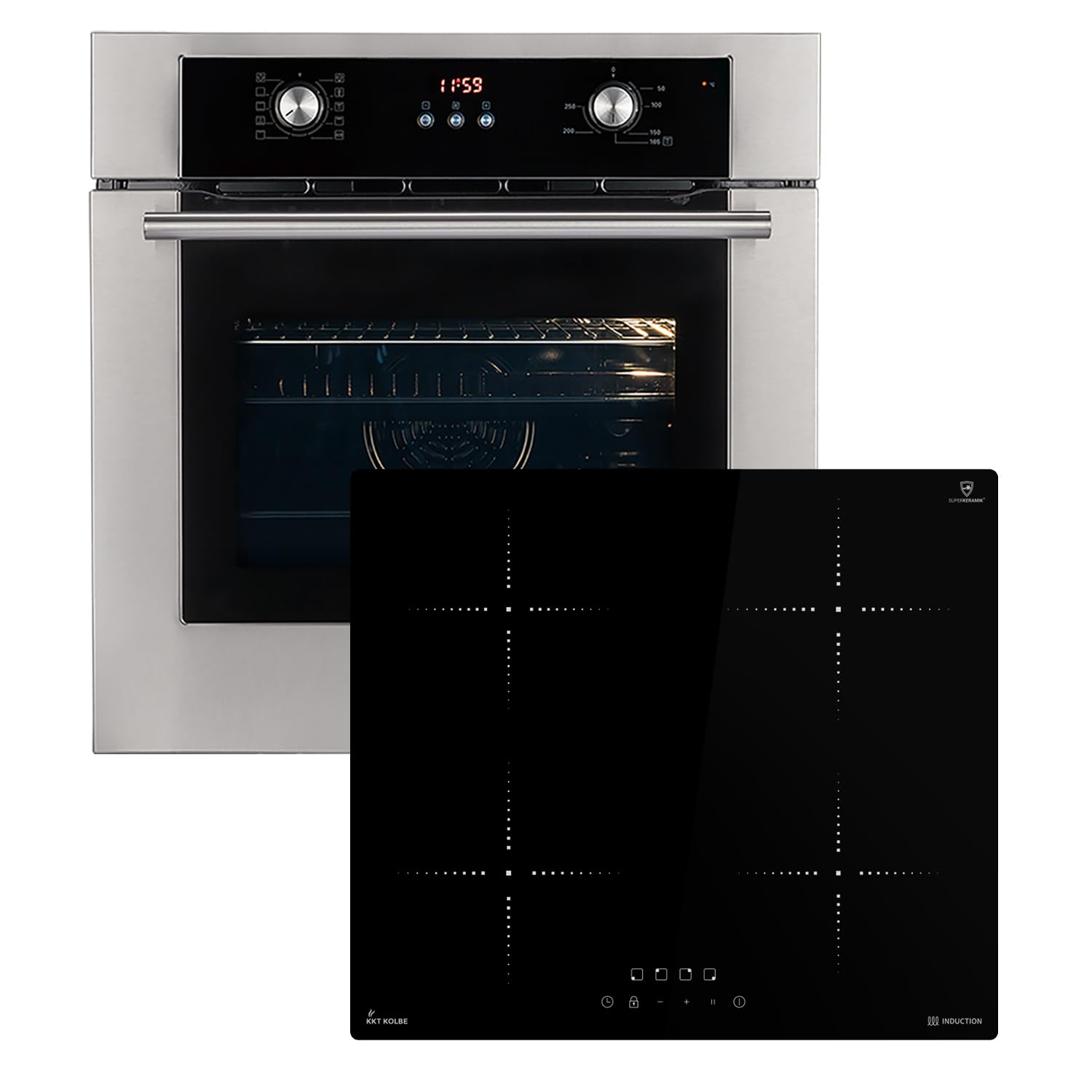 KKT KOLBE | Autarkes Herdset | 60cm Einbaubackofen BO8810SS | 59cm Induktionskochfeld IH85900RL | Grill | Heißluft | Teleskopauszüge | Automatik-Timer | 2-fach Wärmeschutzverglasung | SET8810IH859RL