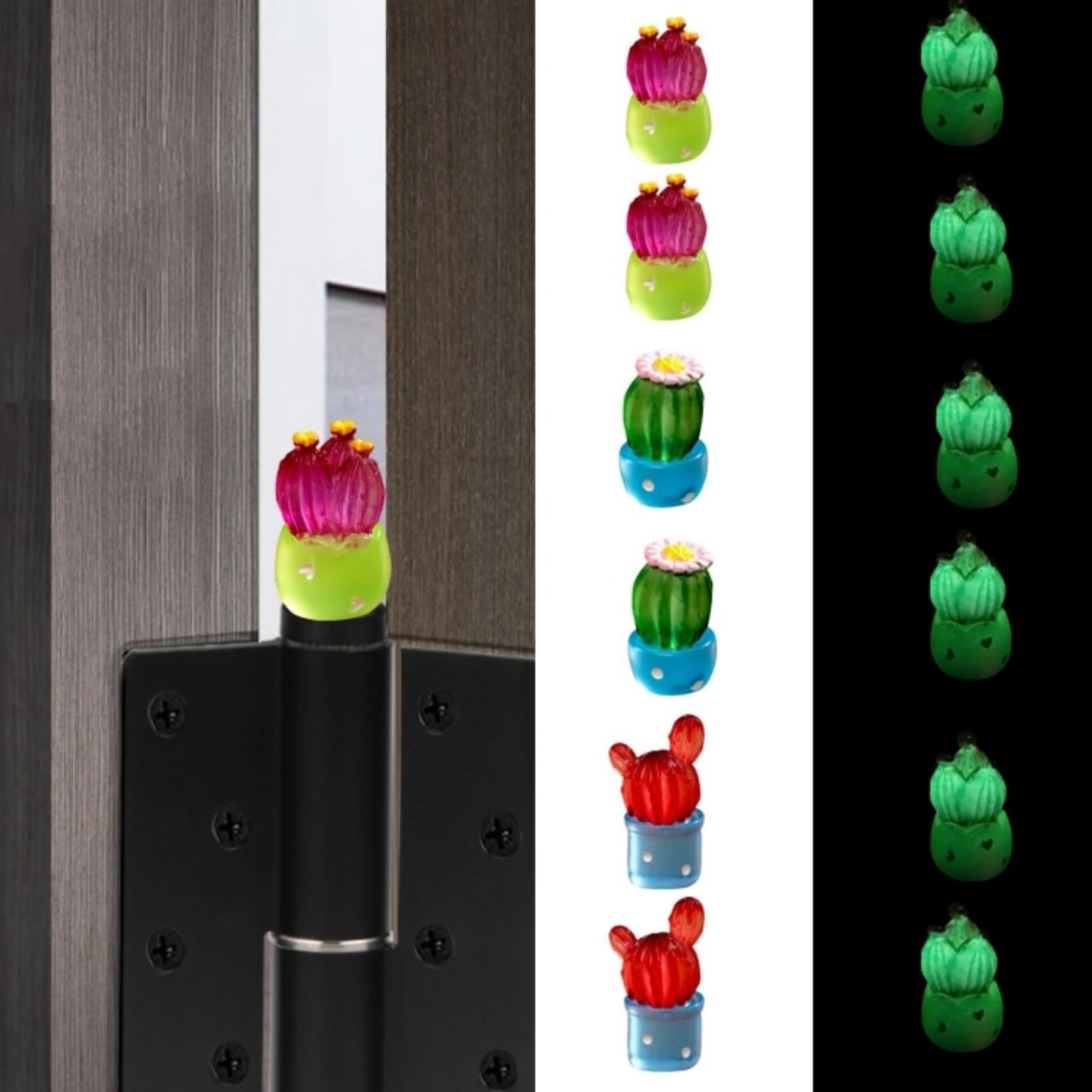 Niuwiwyi Cactus Hinge Heads Decorative Topper Set of 6, Glow in The Dark Magnetic Hinge Head Toppers,Magnetic Hinge Head Home Decoration