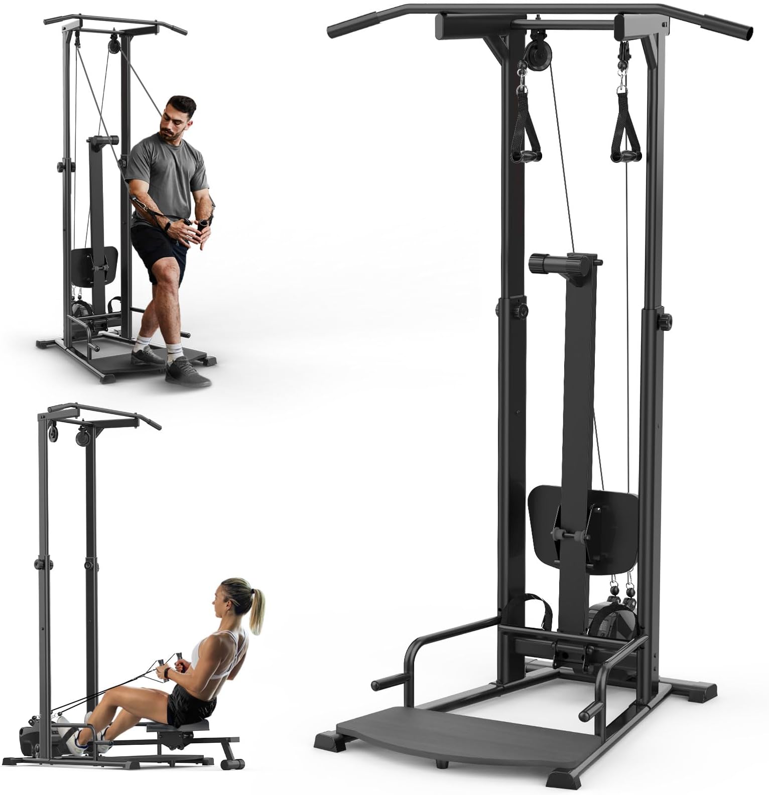 Decorcn Compact Multi Gym, Foldable Rowing Machines for Home, Full Body Strength Training with Pull Up Station, Lat Pulldown Machine, Cable Machine for Home Workout