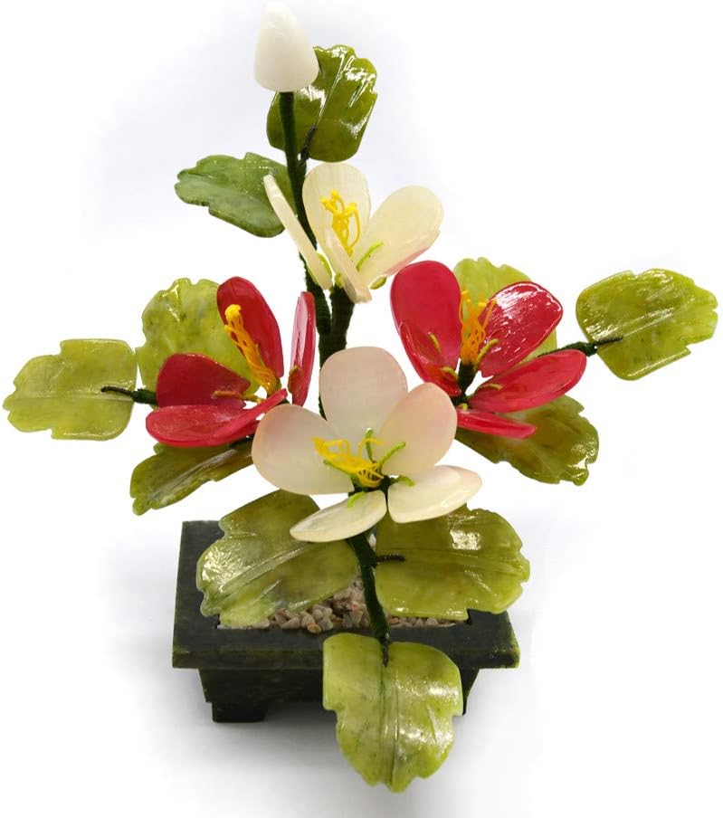Handcrafted Jade Flower Bonsai,Mix Gem Stone Tree, Jade Flower Basket，Home Decoration