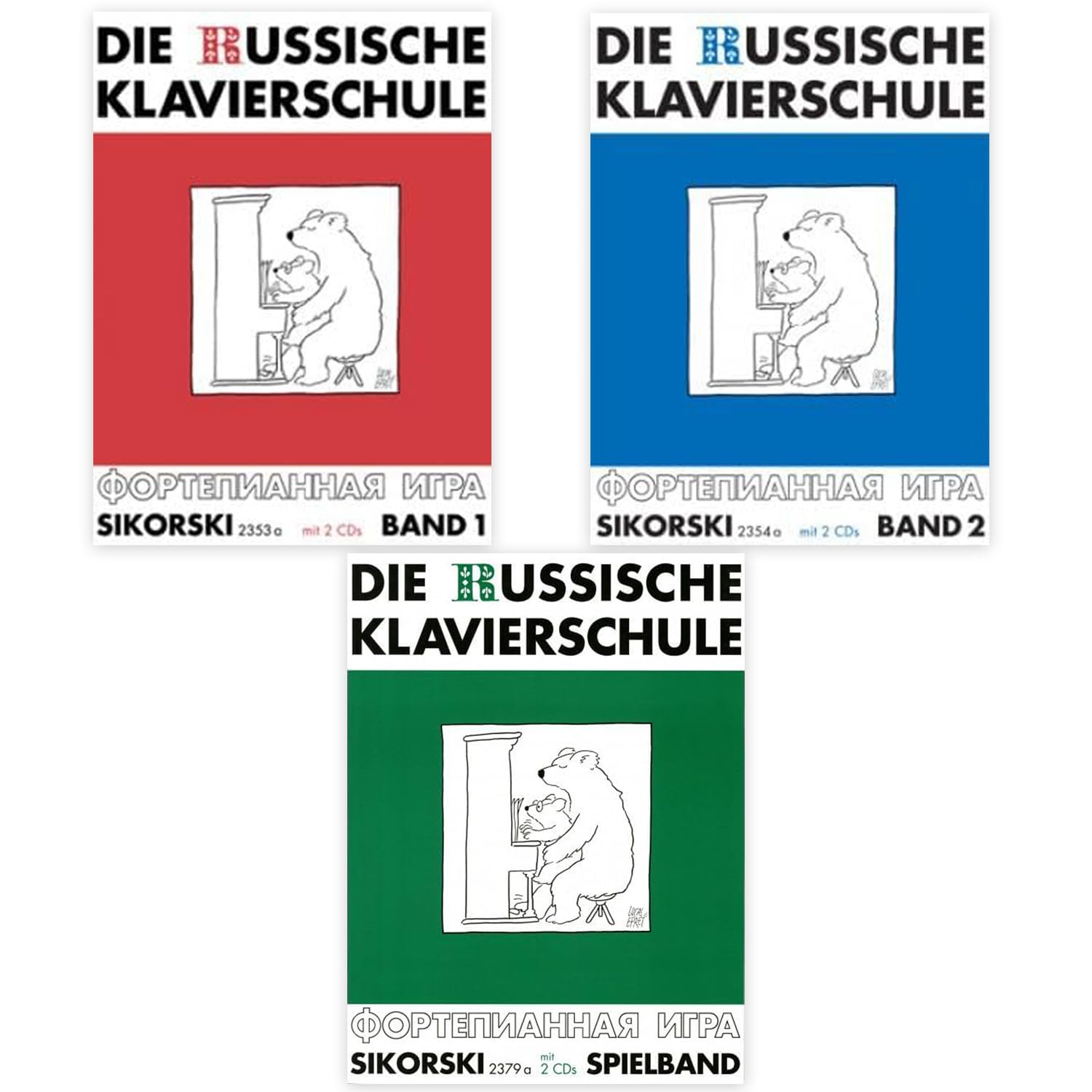 Die Russische Klavierschule Band 1 + Band 2 und Spielband (Starterset Mit Klavier spielen lernen, Unterrichtswerk Deutsche Ausgabe SIK2353a + SIK 2354a + SIK 2379a - Komplettsets