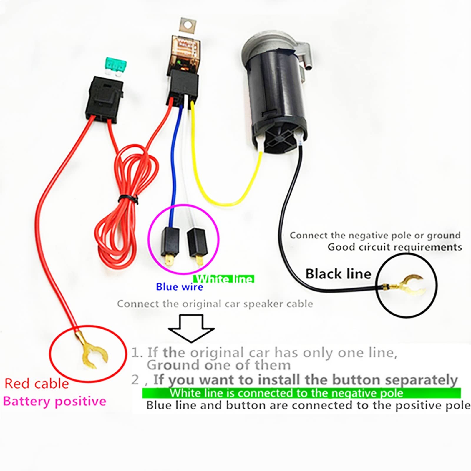 Car Horn Clacson per auto Corno d'aria Corno auto 24V Doppio tubo Corno Zinco Cromo Corno elettrico nero 170db Impermeabile Corno alto e basso tono con pompa ad aria Per 24V camion nave ecc