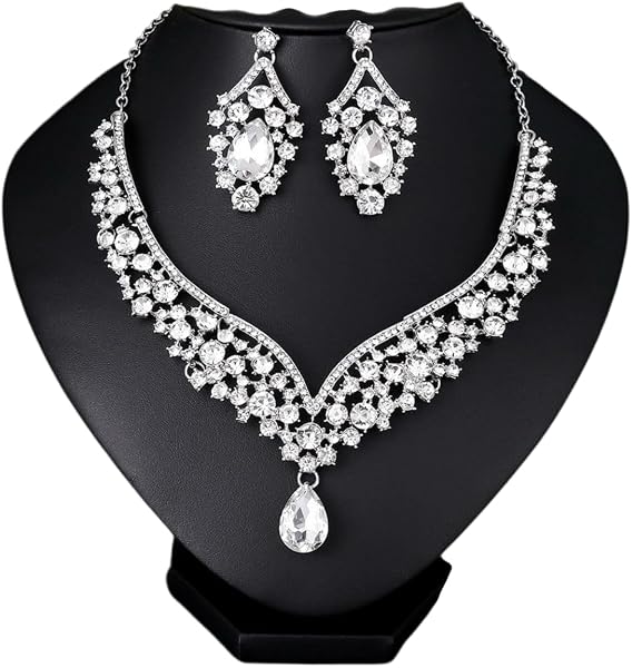 ダンス用 ピアス&ネックレス セット レディース ベリーダンス ステージアクセサリー ラインストーン 華やか - 1