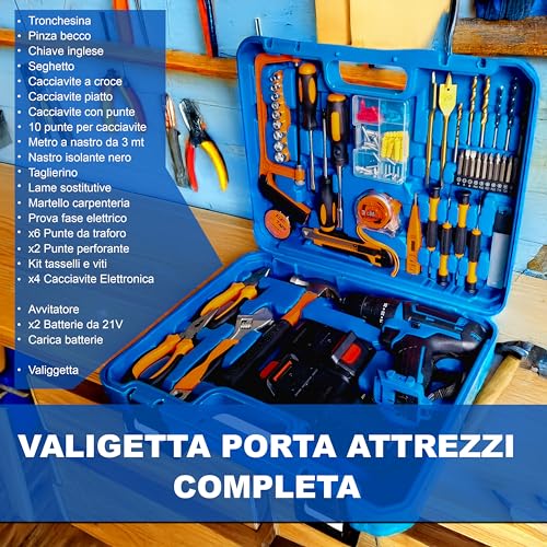 Maka Trapano Avvitatore A Percussione Con 2 Batterie Da 26V + Valigetta Attrezzi 116 Pezzi (Punte, Chiavi, Pinze, Viti, Martello), Lunga Autonomia, Trapano Avvitatore Valigetta Elettricista - 3