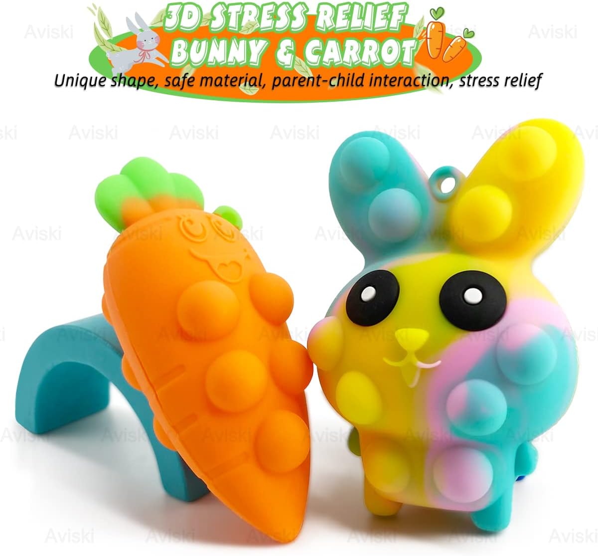 4PCS Easter Pop Stress Balls Fidget Toys, 3D Bunny + Carrot Push Bubble Sensory Balls Fidget Toy, Soft Silicone Squeeze Toys for Kids Adults Stress Relief Party Favors