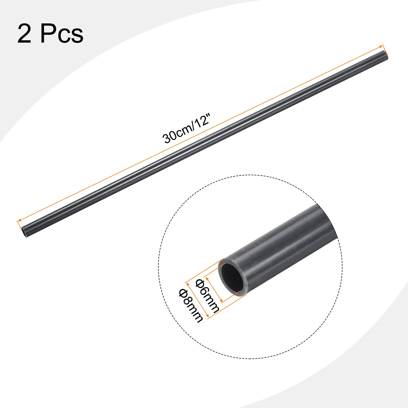 QUARKZMAN 30cm Largo Tubo Rígido de PVC, 6x8mm(ID*OD) Tubo Redondo de Alto Impacto para Acuario, Tubería de Agua para Piscina Riego Fontaneria Bricolaje, Gris Oscuro, 2pcs