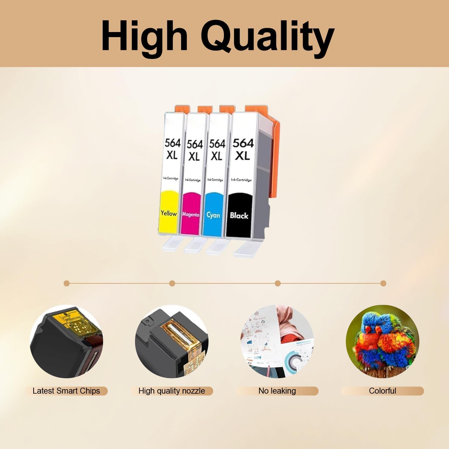 564XL High Yield Ink Cartridges Replacement for HP 564XL Ink Work for Photosmart 7520 7510 7525 5520 5510 6510 6520 DeskJet 3522 3521 Printer(4-Pack, 1B/1C/1M/1Y)