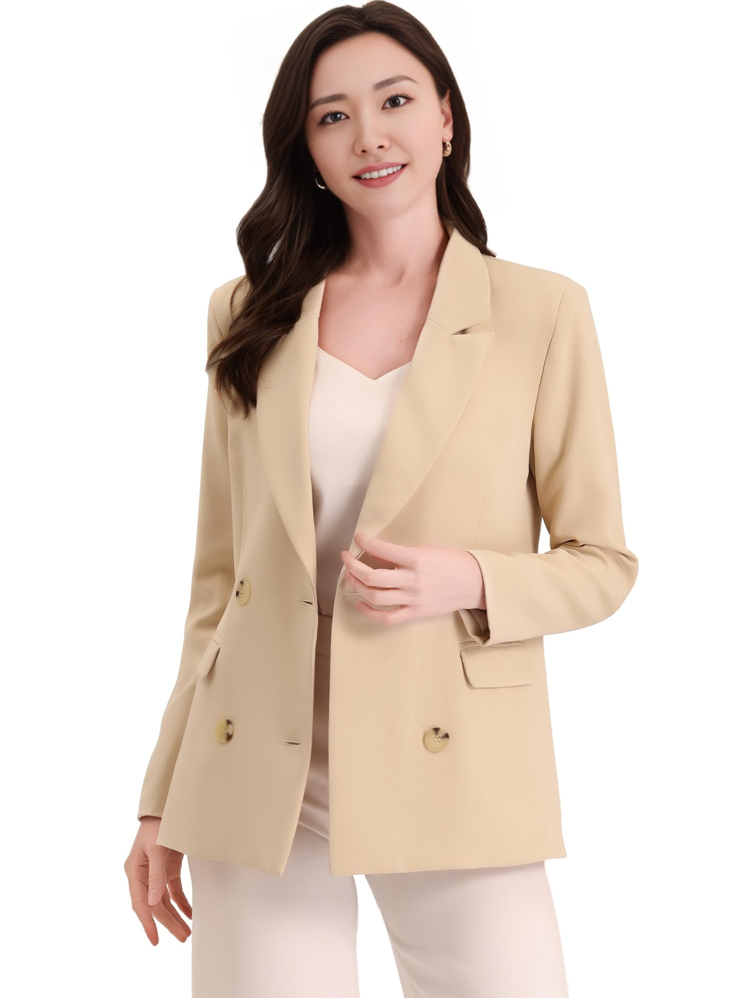 Amazon | [Allegra K] レディース ノッチドラペル ダブルブレスト