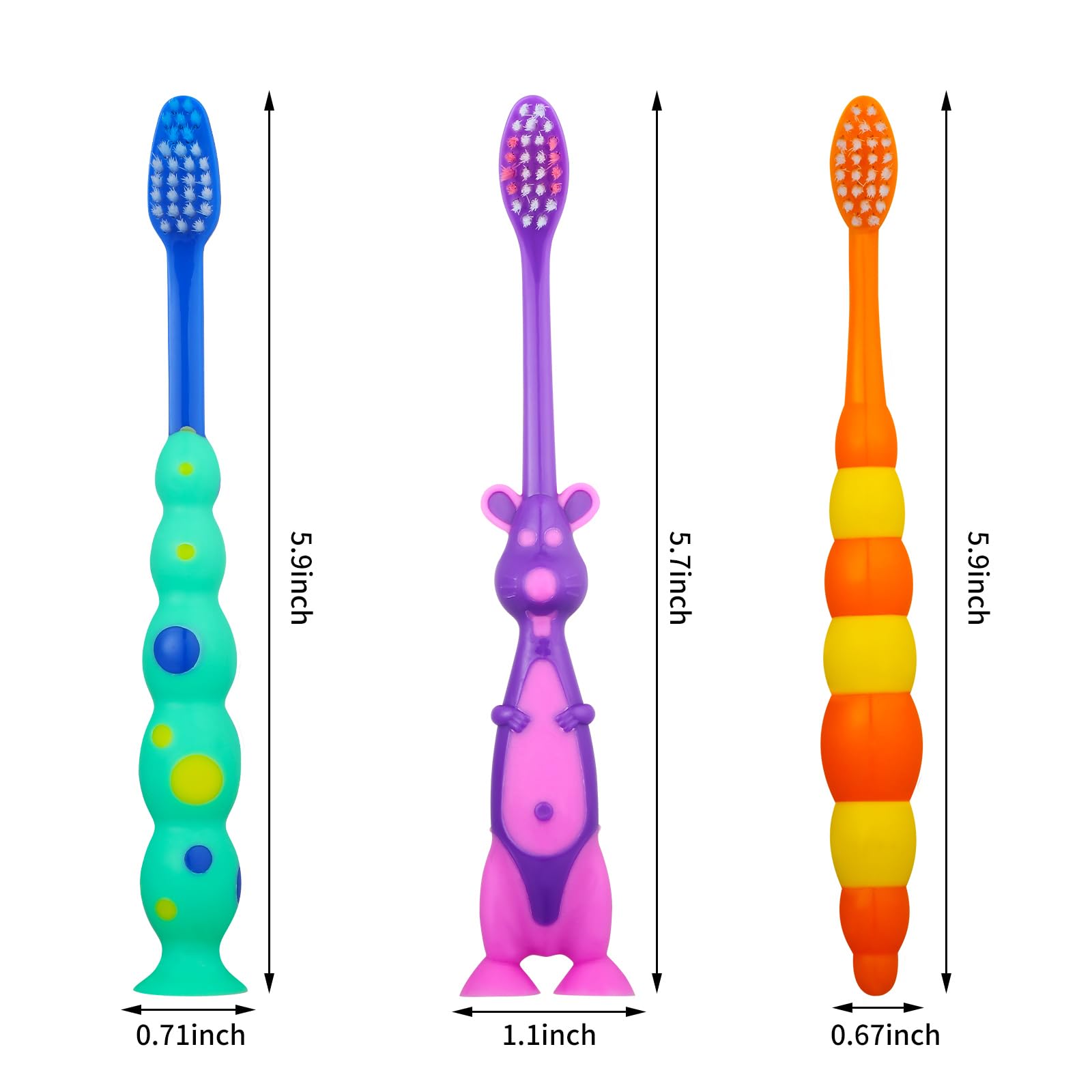 36 cepillos de dientes para niños pequeños, paquete de cepillos de dientes manuales para bebés con cubiertas, cepillo de dientes con ventosa, cepillo de dientes de animales de cerdas suaves