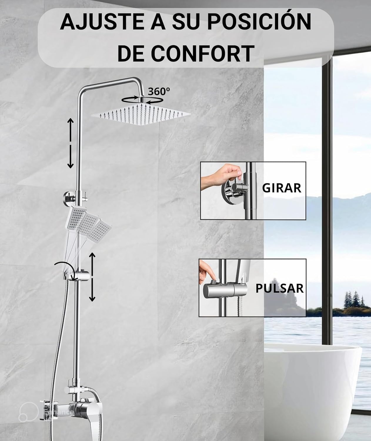 DUCHAS de baño Columna | COlumna DUCHA | COLumnade ducha CON GRIFO | columna ducha MONOMANDO | Conexión Universal | Fácil Instalación | Rociador Efecto Lluvia | Conjunto de Ducha