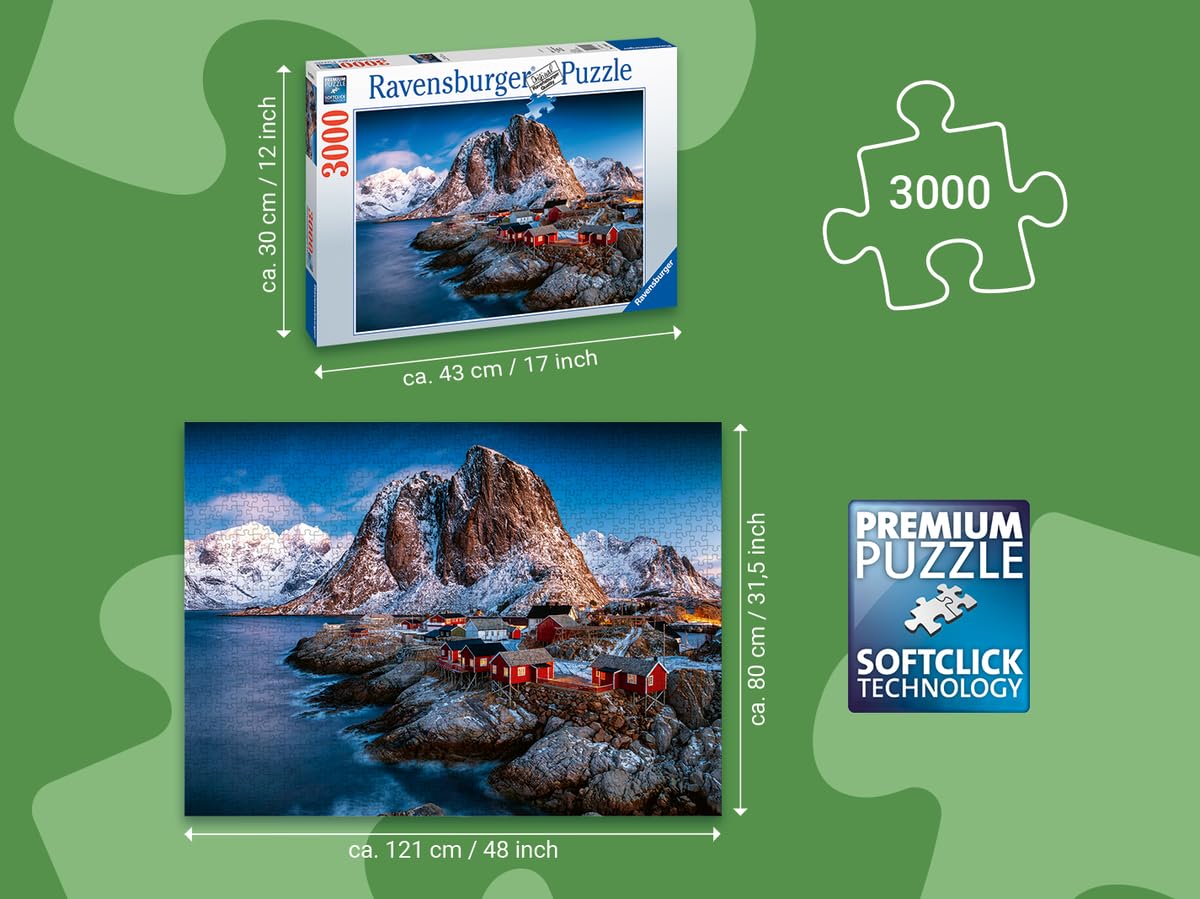 Ravensburger - Puzzle Adulte - Puzzle 3000 pièces - Hamnoy, Iles Lofoten - Adultes et Enfants à partir de 14 Ans - Puzzle de qualité supérieure fabriqué en Europe - Norvège - Évasion - 17081
