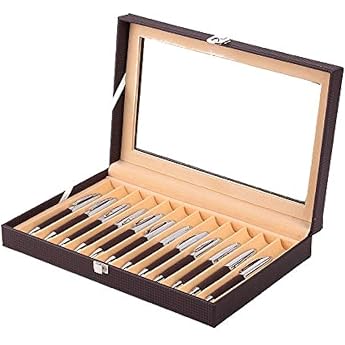 MR Maestro Relojero - Luxury Pen Holder Box with Display Case Space for 12 Writing Instruments Fountain Pen Box Ballpoint Pen Storage Faux Leather High Resistance Black