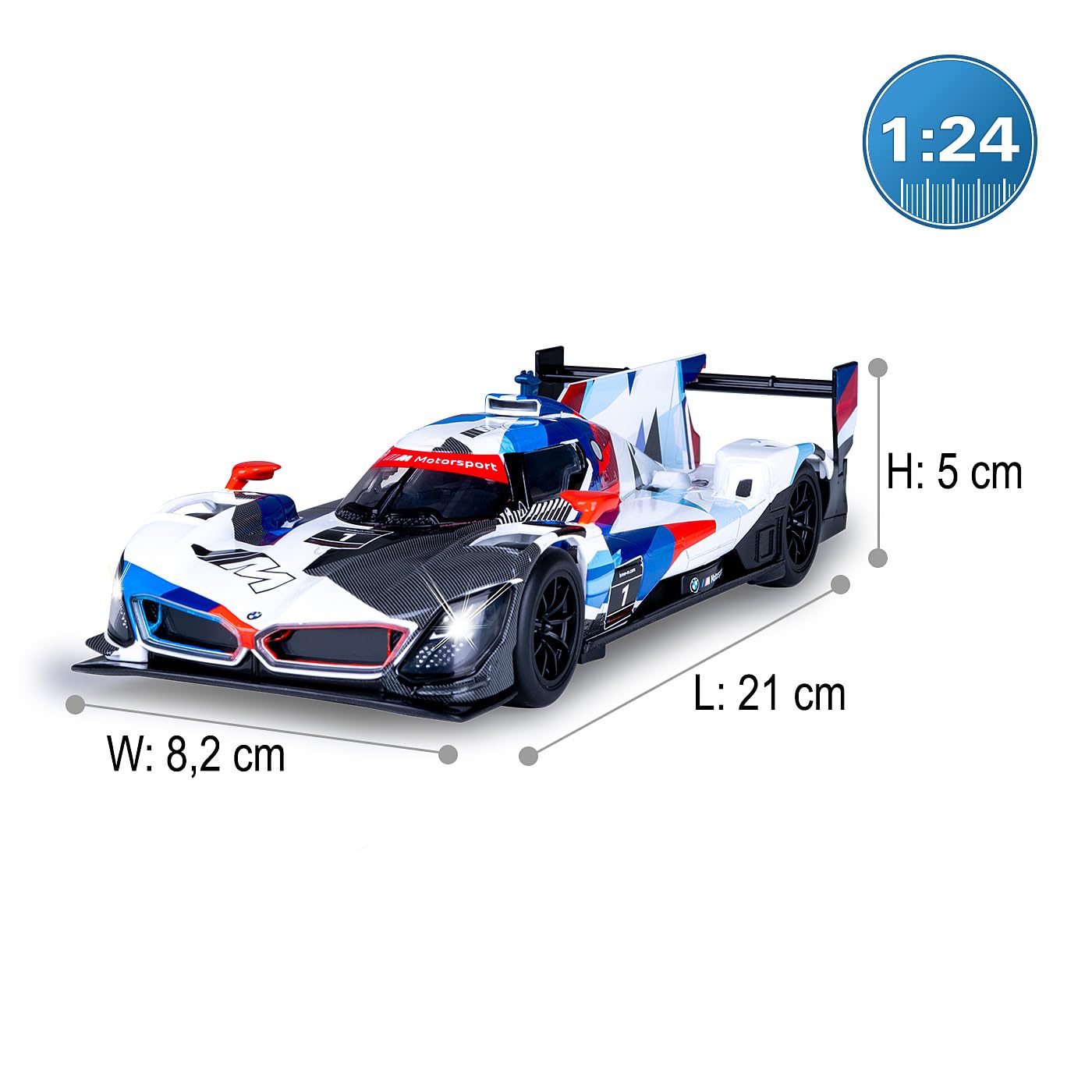 JAMARA 402632 BMW M Hybrid V8 Diecast 1:24 inkl. Knopfzellen - Modellauto Spielzeug, Kinder Car, Model Miniatur Fahrzeuge, Geschenkidee für Jungen und Mädchen, Licht, Motorsound