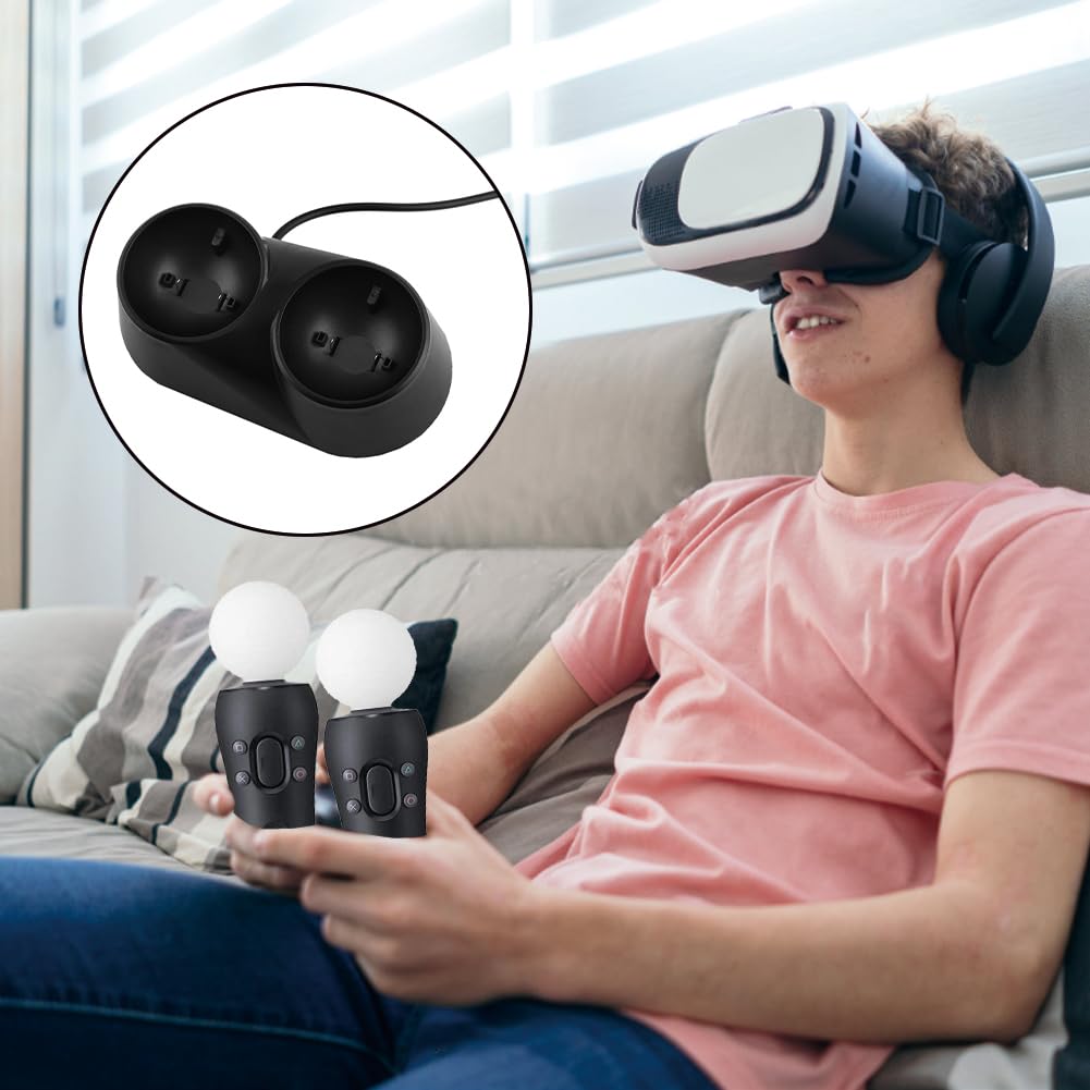 Tiiyee Estación de Carga PS4 VR,Cargador Controlador PS4 Estacións Acoplamiento Dual Gamepad Base Realidad Virtual Mover Simultáneamente para Play Station4 VR Soporte Doble Controladores Remotos