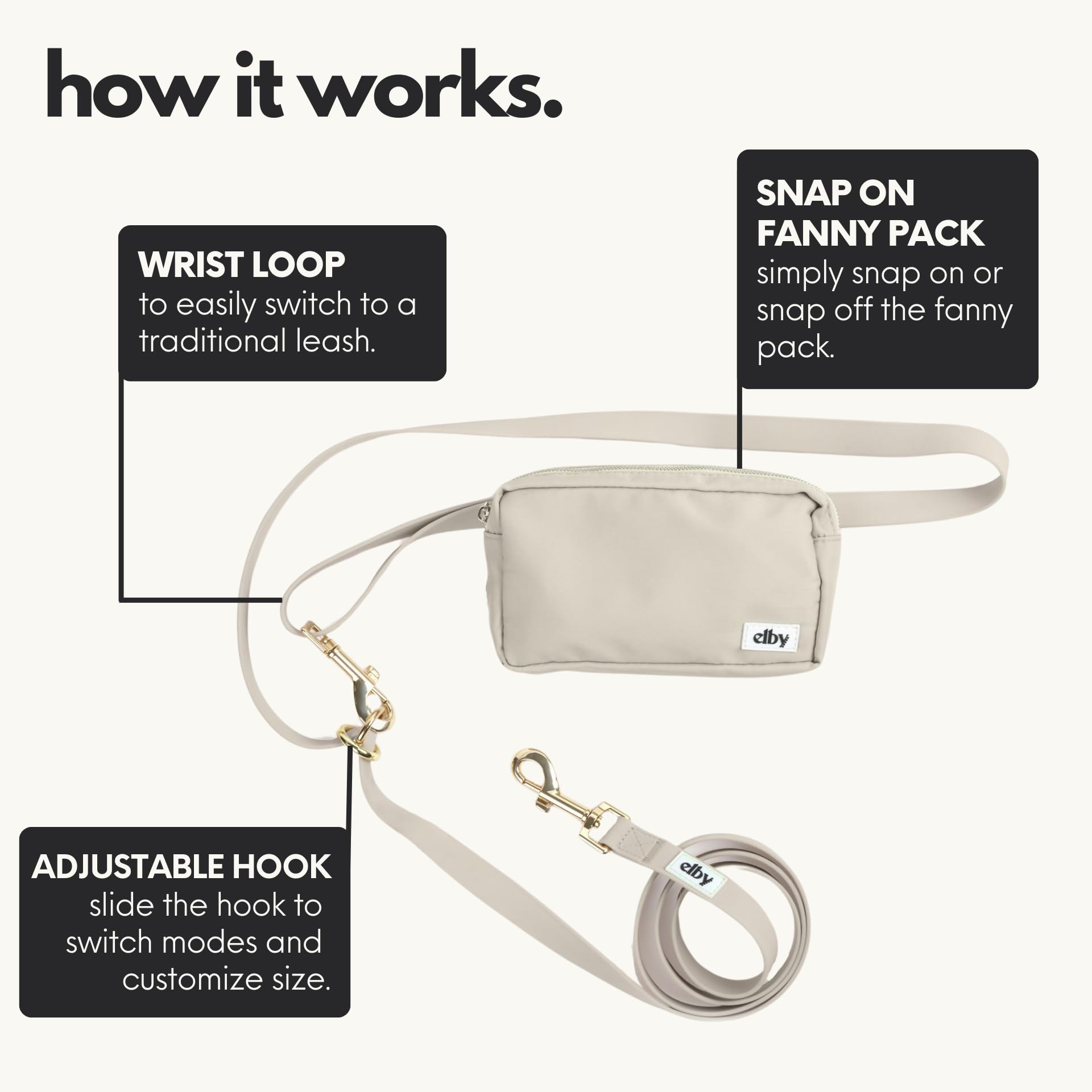 Elby, Laisse Mains Libres pour Chien avec Pochette à friandises, Laisse à bandoulière avec Sac Banane, Sac de Marche pour Dressage d'animaux de Compagnie, Accessoires et Essentiels pour Chiens de