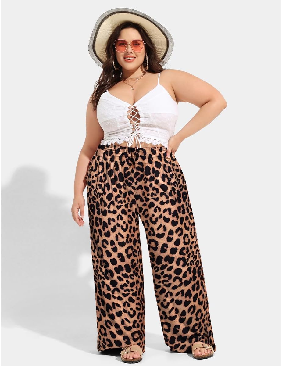 TIYOMI Plus Size Pants for Women Wide Leg Pants Casual Loose Elastic Waist Palazzo Pants Lounge Trouser with Pockets XL-5XL - Image 3
