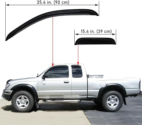 Miniatura 3 de Lightronic Extra Durable Outside-Mount Auto Vent Window Visor, Fits 1995-2004 Toyota Tacoma XtraCab (2-Door Extended Cab) Pickup, UV Protection Rain