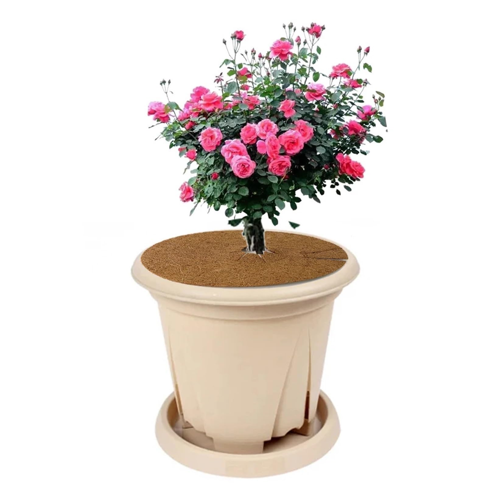 Kokosmatte 30/35/40/45 cm, 3,0 mm Dicke, Kokosfaser-Baummulchring, runder organischer Unkrautschutz, Abdeckung for Blumentöpfe und Pflanzen(35cm-10PCS)