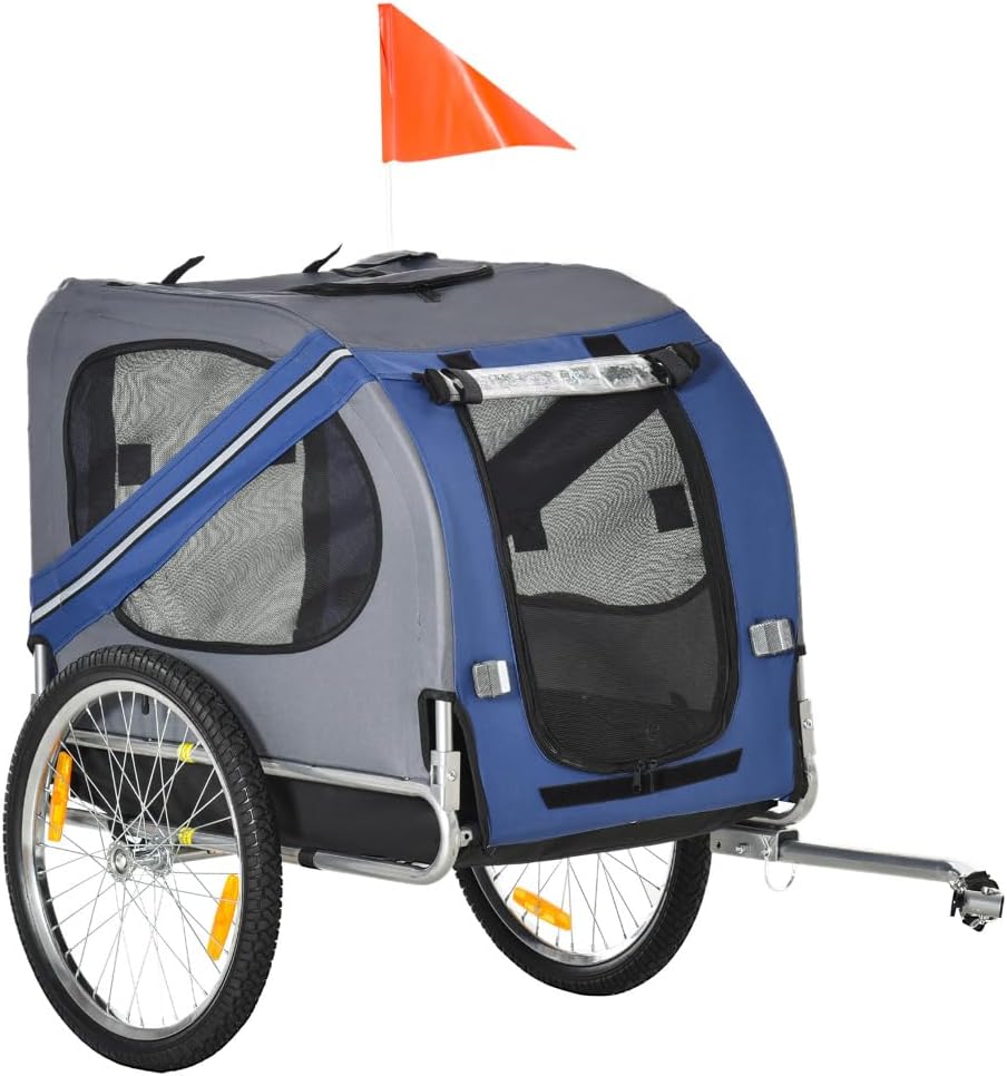 Dog Bike Trailer for Medium Dogs with Steel Frame and Oxford Fabric - Blue, 3-Zipper Entrances, All-Terrain Wheels for Cycling Adventures