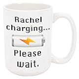Rachel Charging Coffee Mug - Personalized Ceramic Cup with Name, Custom Mug, Customized Birthday/Christmas Gift, Holiday Present, 11 Oz