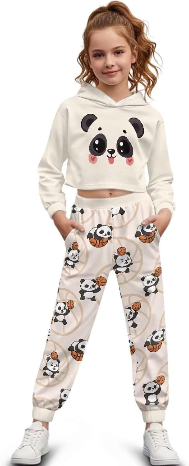 Fashion Girls Crop Tops Hoodies and Pants Sweatsuit Long Sleeve Girls Athletic Sets