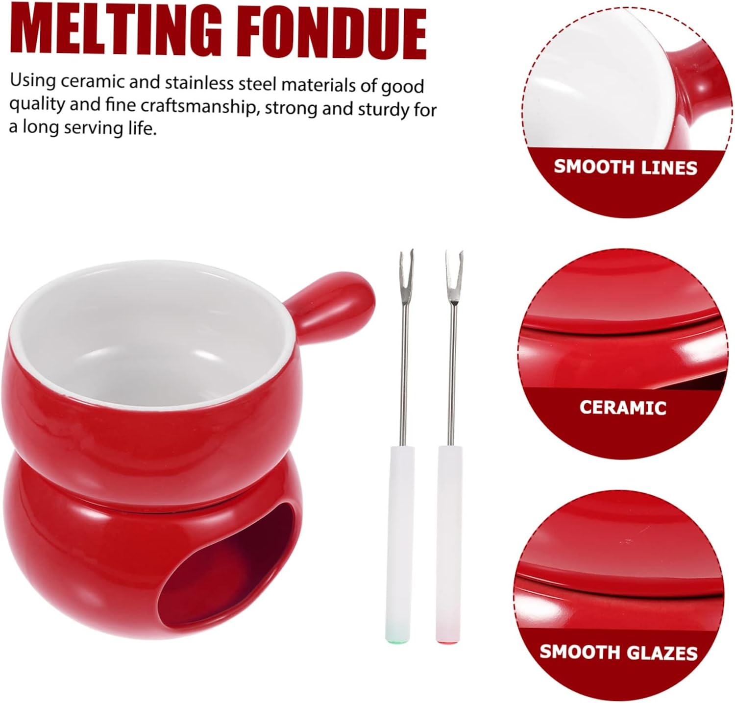 Ceramic Chocolate Fondue Melting Pot Set Handle Cheese Fondue Oven for Parties and Family Gatherings Dishwasher Safe for Desserts and Dipping