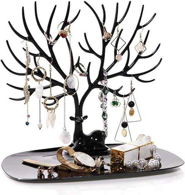 HYCOPROT Jewelry Display Chain Stand Jewelry Holder Tree Bracelet Stand Branch Holder Display Deer Antler Earrings Necklace Ring Bracelet Organizer Rack Tower (Black)