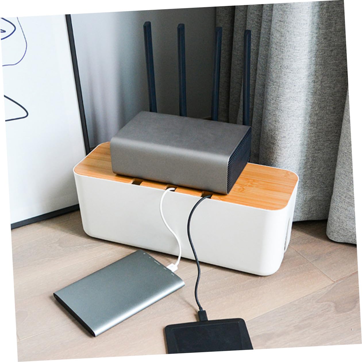 Caja de Almacenamiento para Cables y Enchufes Grande Organizador de Cables de Corriente de Densidad Caja para Regletas y Cargadores Solución para Hogar y Oficina