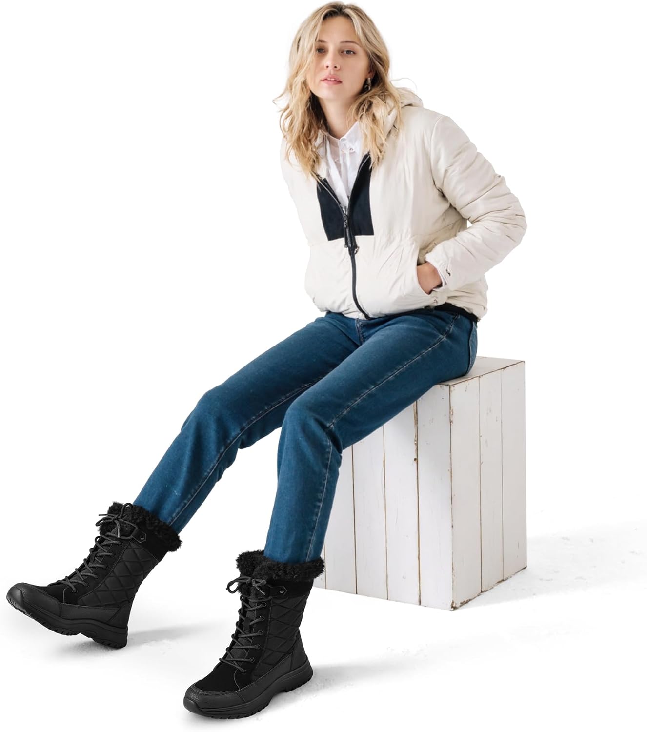 mysoft Women's Winter Boots Water Resistant Insulated Warm Snow Booties Mid-Calf Shoes for Outdoor