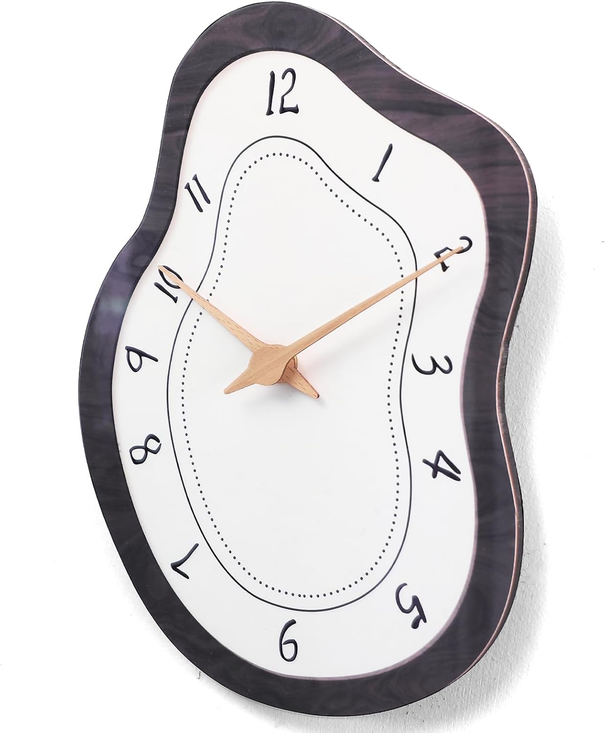 14 x 10 Inch Mid Century Retro Irregular Shape Wall Clock, Silent Non-Ticking Battery Operated, Vintage Boho Beige Art Clock for Living Room, Bedroom, Entryway, Mantel Decor