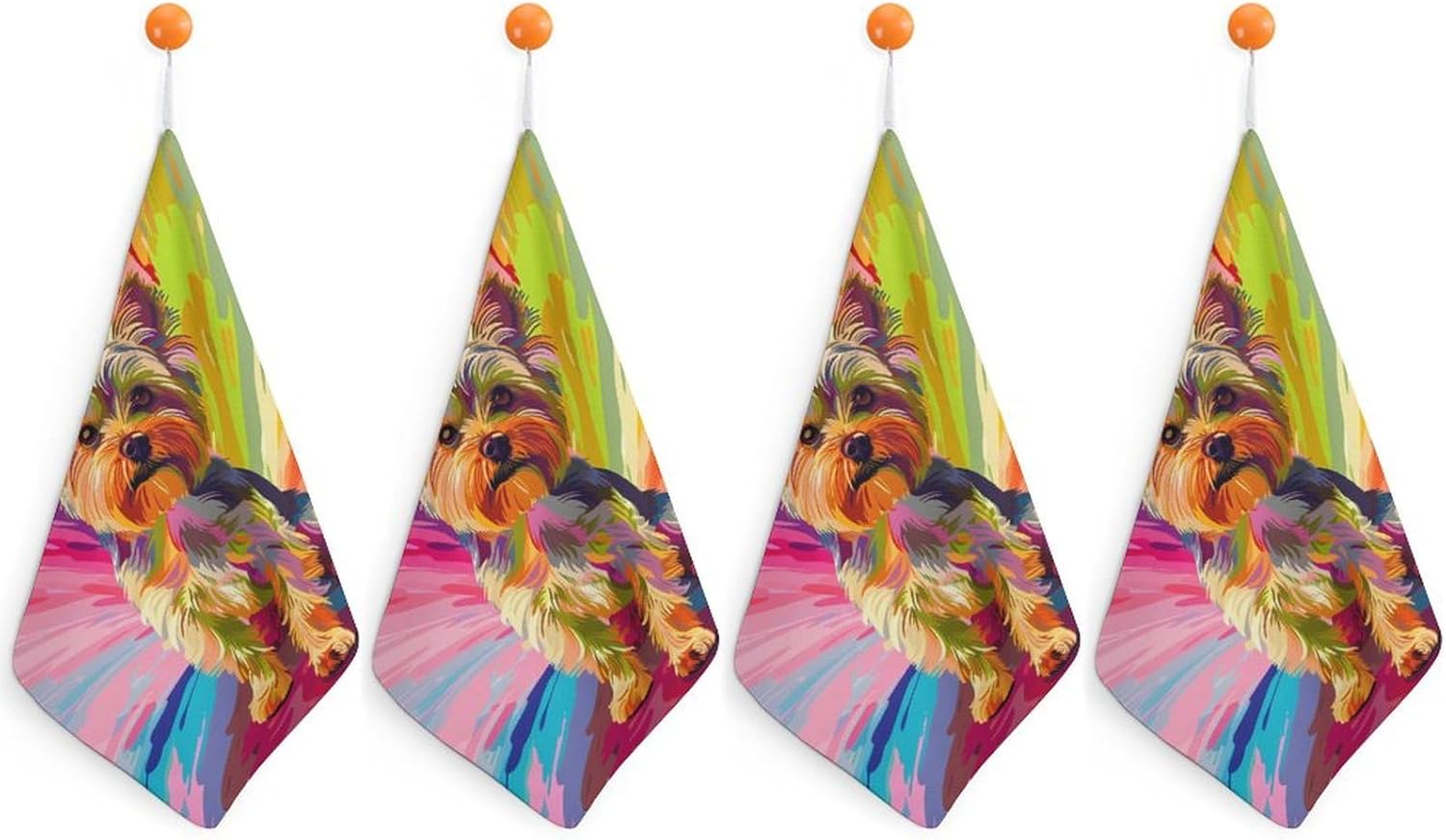 Cute Yorkshire Terrier Hand Towels for Bathroom Kitchen Towels Small Towel Handkerchiefs with Hanging Loop 4PCS