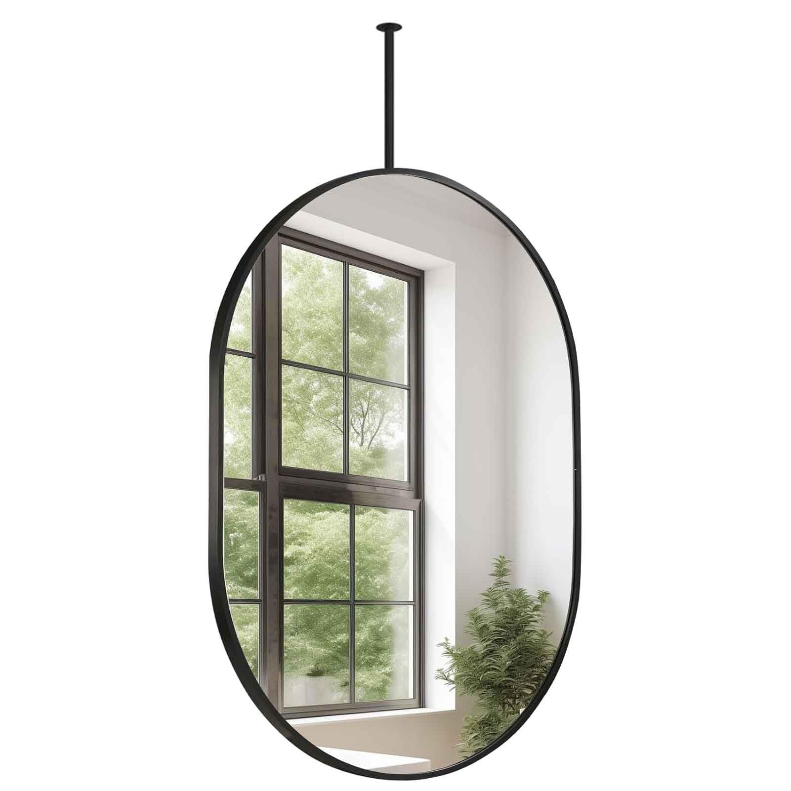 Miroir de plafond ovale noir 60x100 cm avec tige de suspension réglable pour coiffeuse