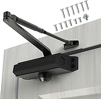 GEKRONE Heavy Duty Aluminum Door Closer Size 2 - Adjustable Speed, Fire Rated for 99-187 lb Doors, Black